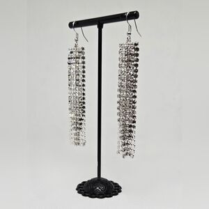 Silver Rhinestone Dangle Earrings – Long Sparkly Evening Statement Jewelry